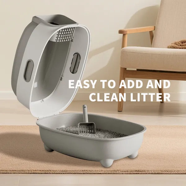 Enclosed Cat Litter Box – Odor-Lock, Scratch-Resistant, 56cm Large | Blue, Gray, Purple