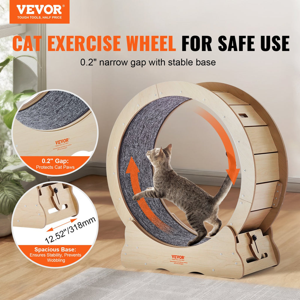 Rueda de ejercicio para gatos – Cinta de correr silenciosa de madera maciza de 29.5" para gatos de interior