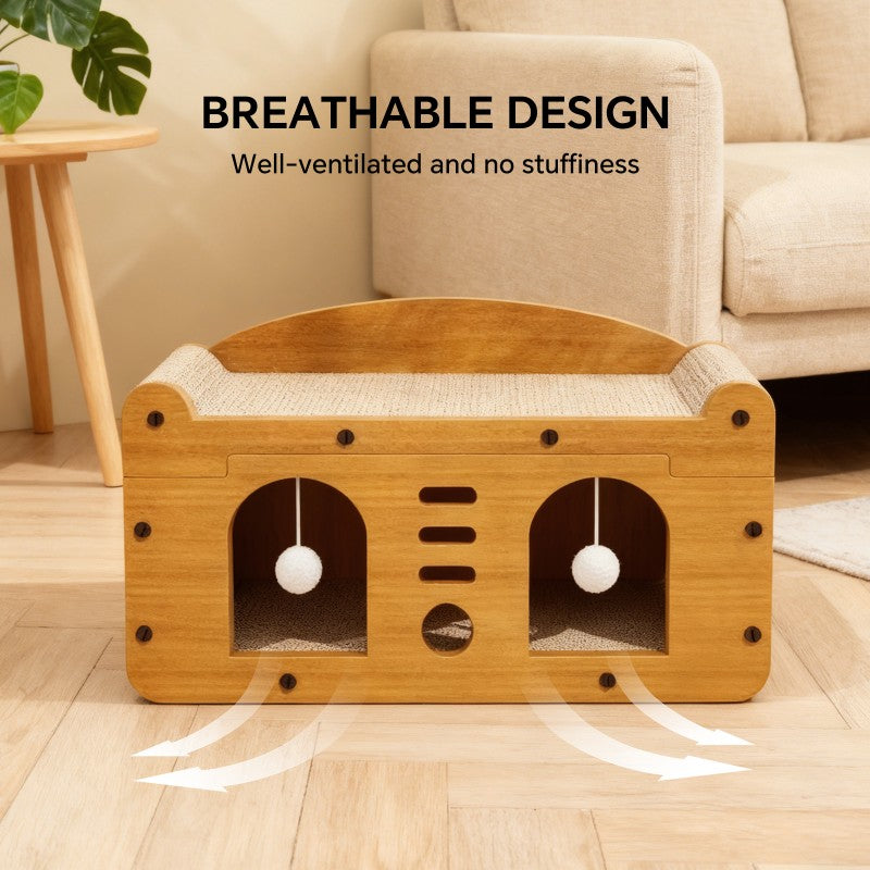 Large Cat Scratcher Sofa 56cm – Double Door Design with 2 Teaser Balls for Multi-Cat Homes