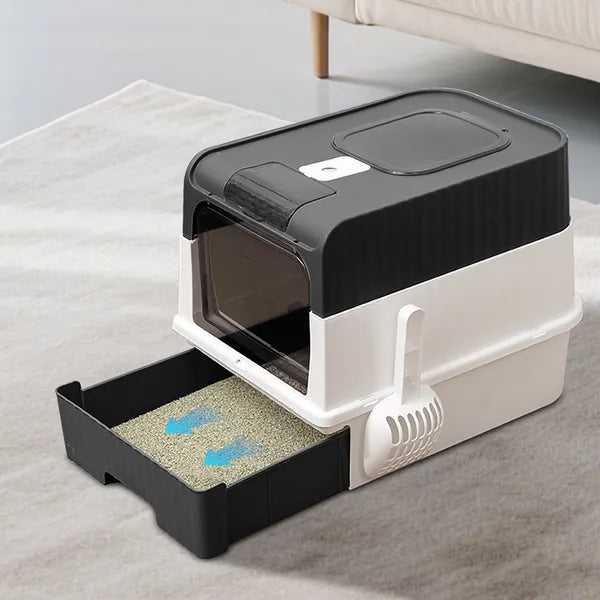 Arenero Cerrado para Gatos Magic Cube – Entrada Superior y Frontal, Cajón Extraíble, Grande para Gatos Grandes