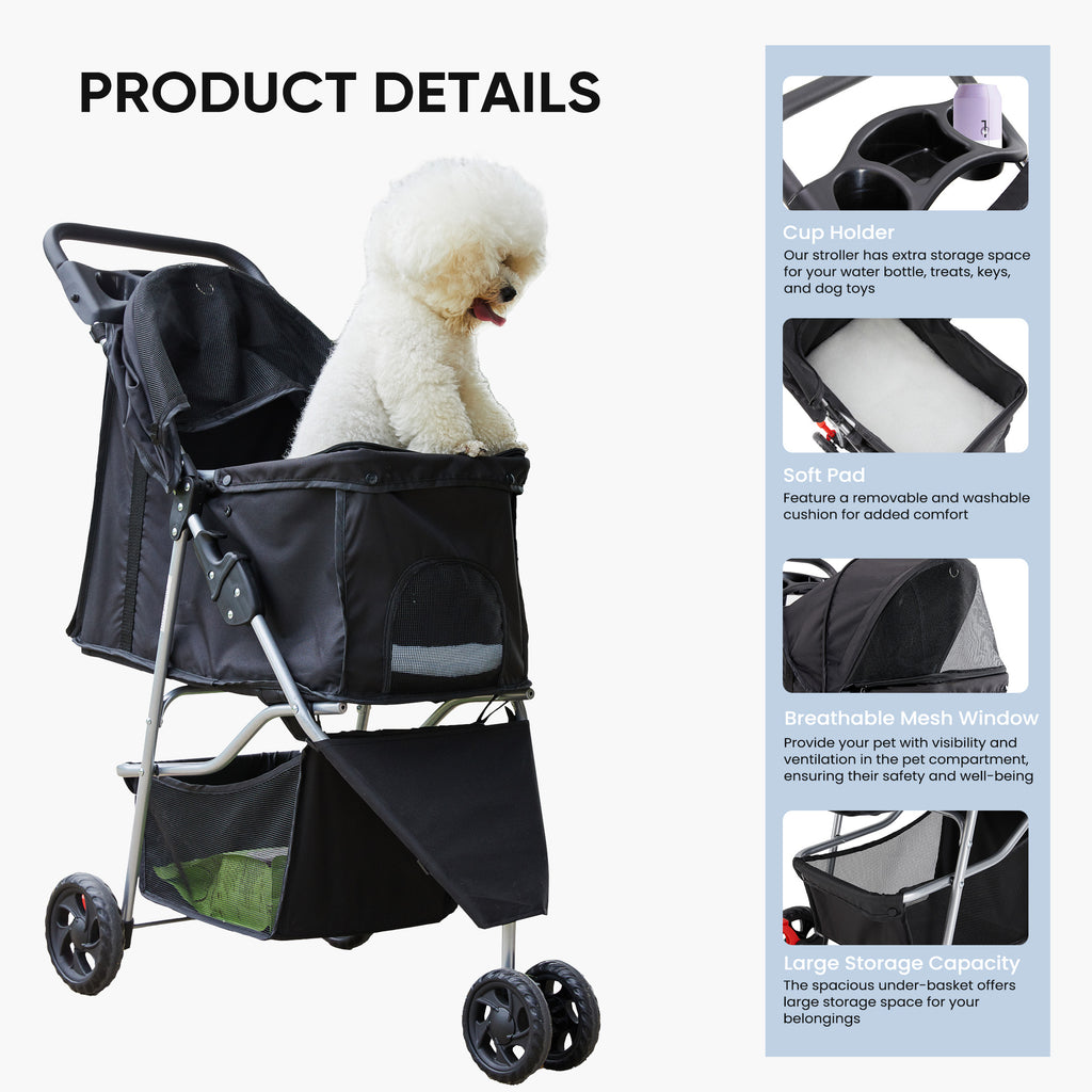 Cochecito para mascotas para gatos y perros – Plegable, todo terreno con cesta de almacenamiento