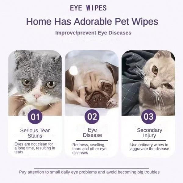Lingettes oculaires pour animaux de compagnie (200 unités) – Anti-larmes pour chiens et chats | Douces, sans alcool