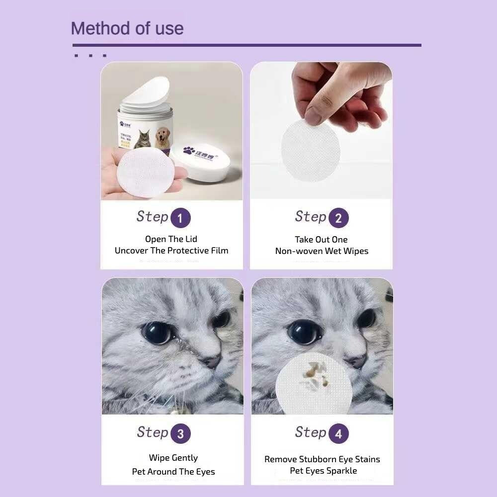 Lingettes oculaires pour animaux de compagnie (200 unités) – Anti-larmes pour chiens et chats | Douces, sans alcool