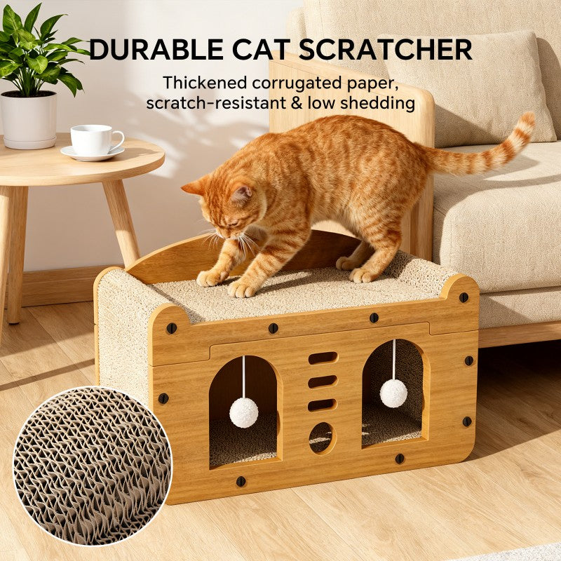 Large Cat Scratcher Sofa 56cm – Double Door Design with 2 Teaser Balls for Multi-Cat Homes