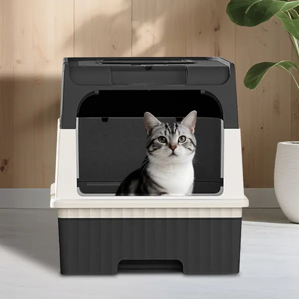 Arenero Cerrado para Gatos Magic Cube – Entrada Superior y Frontal, Cajón Extraíble, Grande para Gatos Grandes