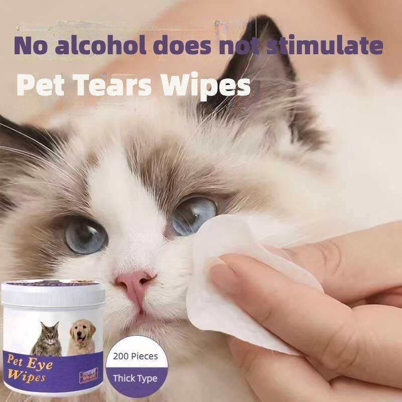 Lingettes oculaires pour animaux de compagnie (200 unités) – Anti-larmes pour chiens et chats | Douces, sans alcool