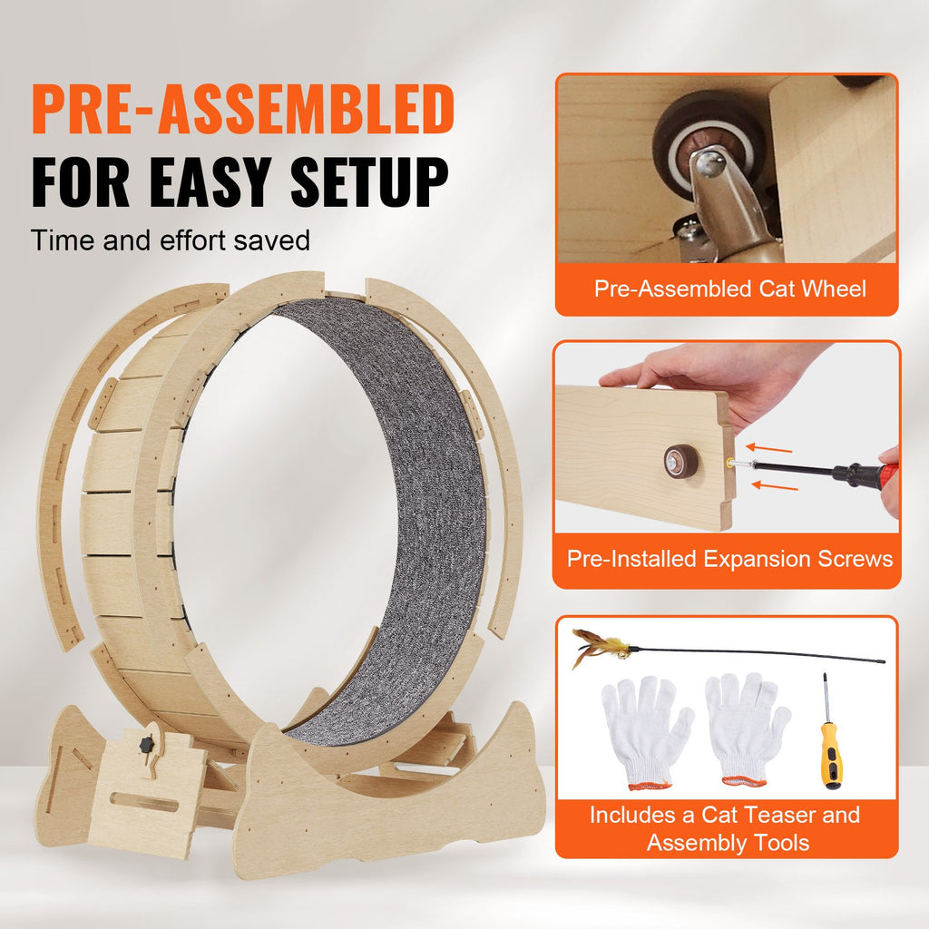 Rueda de ejercicio para gatos – Cinta de correr silenciosa de madera maciza de 29.5" para gatos de interior