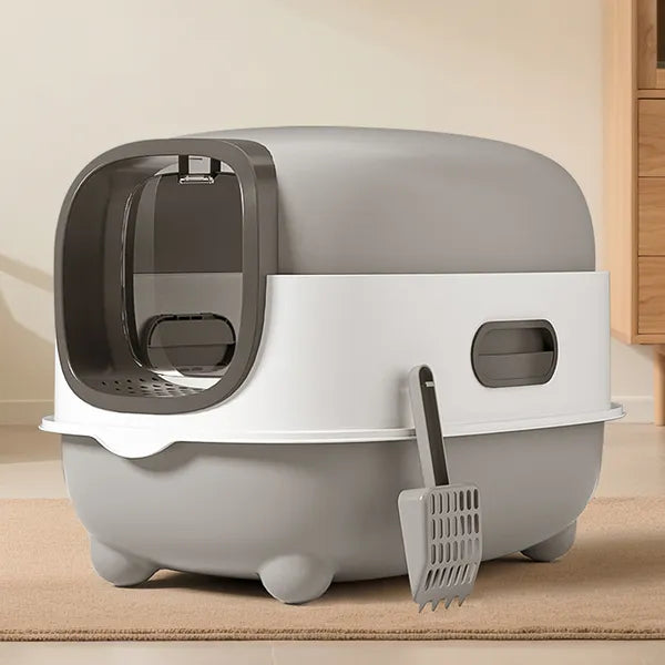 Enclosed Cat Litter Box – Odor-Lock, Scratch-Resistant, 56cm Large | Blue, Gray, Purple