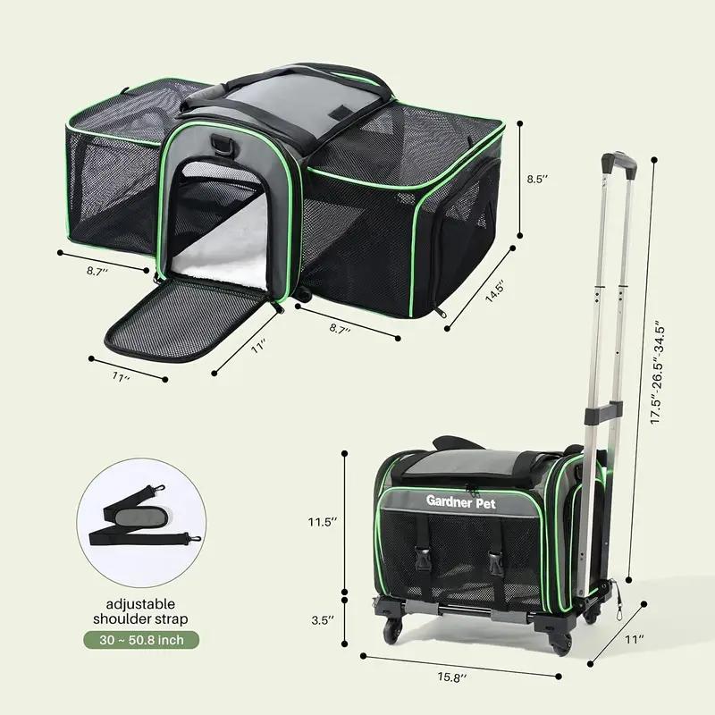 Transportín Expandible para Mascotas con Ruedas – Malla de 6 Lados, Plegable, Apto para Aerolíneas para Gatos y Perros Pequeños