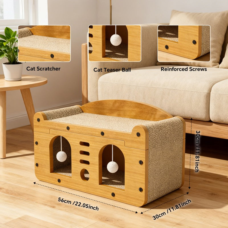 Large Cat Scratcher Sofa 56cm – Double Door Design with 2 Teaser Balls for Multi-Cat Homes