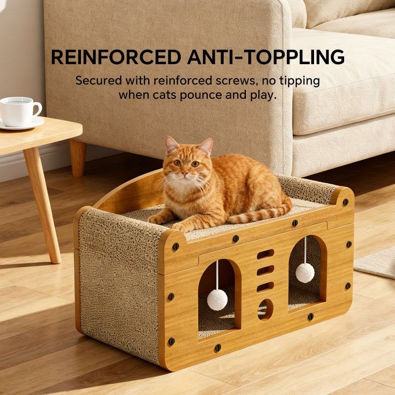 Large Cat Scratcher Sofa 56cm – Double Door Design with 2 Teaser Balls for Multi-Cat Homes