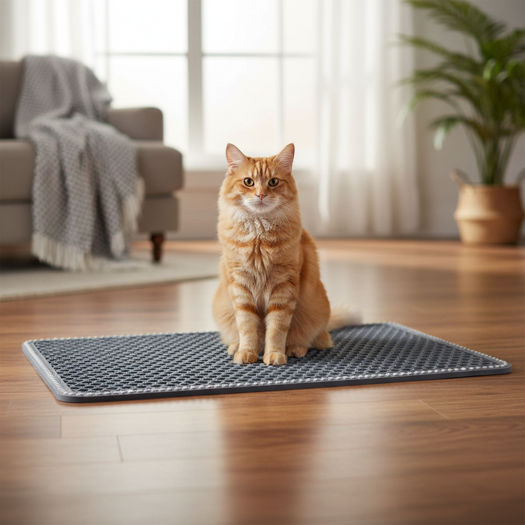 Cat Litter Mat - cat sitting on mat
