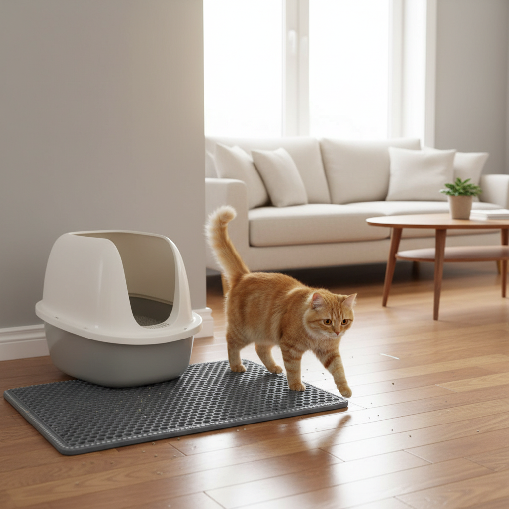 Cat Litter Mat - orange cat lifestyle photo